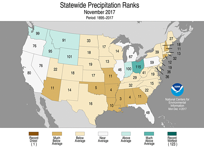 November 2017 Percent of Normal Precipitation