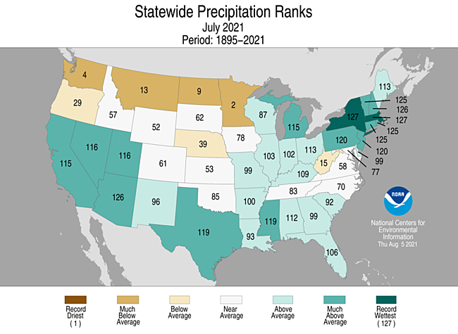 July 2021 Statewide Precipitation Ranks