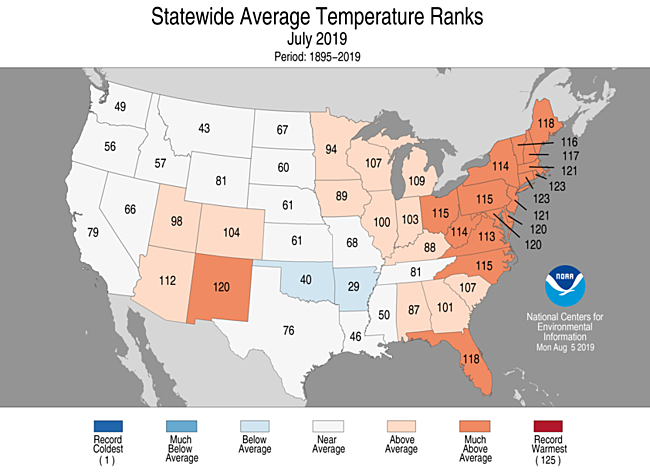 1-Month Statewide Average Temperature Ranks