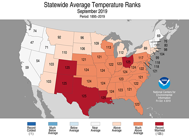 1-Month Statewide Average Temperature Ranks