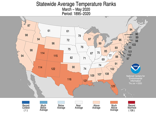 3-Month Statewide Average Temperature Ranks