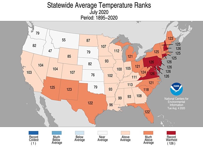 1-Month Statewide Average Temperature Ranks