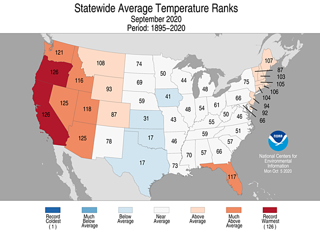1-Month Statewide Average Temperature Ranks