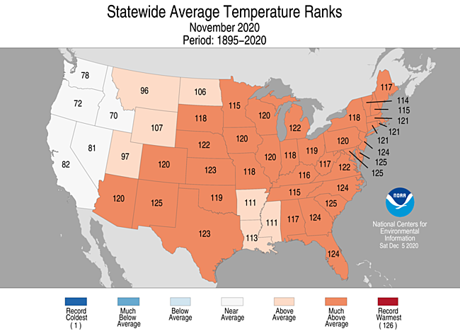 1-Month Statewide Average Temperature Ranks