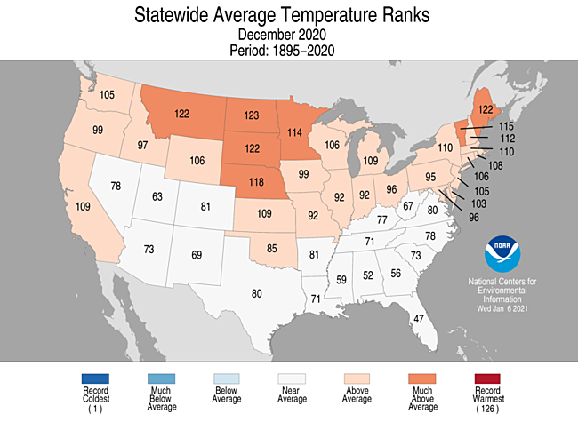 1-Month Statewide Average Temperature Ranks