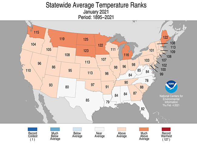 1-Month Statewide Average Temperature Ranks