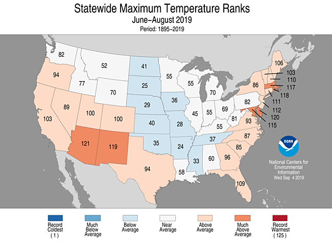 3-Month Statewide Maximum Temperature Ranks