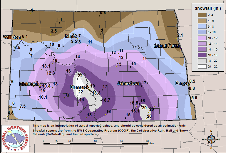 South Dakota Snowfall Map