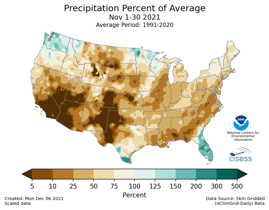 November 2021 Percent of Average Precipitation