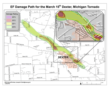 Dexter, Michigan EF3 Tornado Track