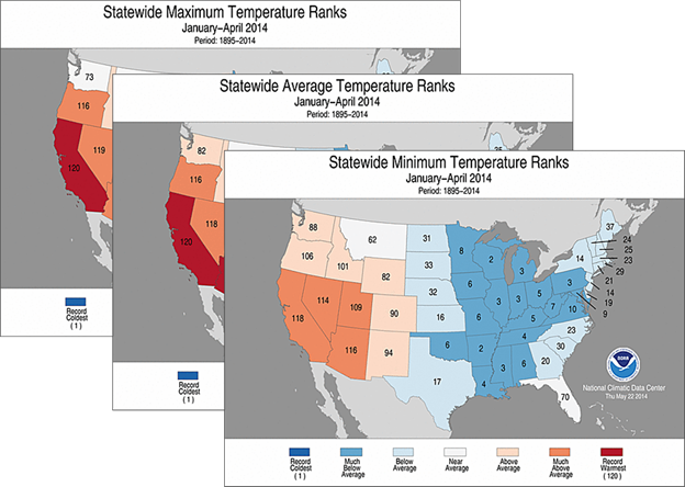 April 2014 Year-to-Date Statewide Temperature Ranks