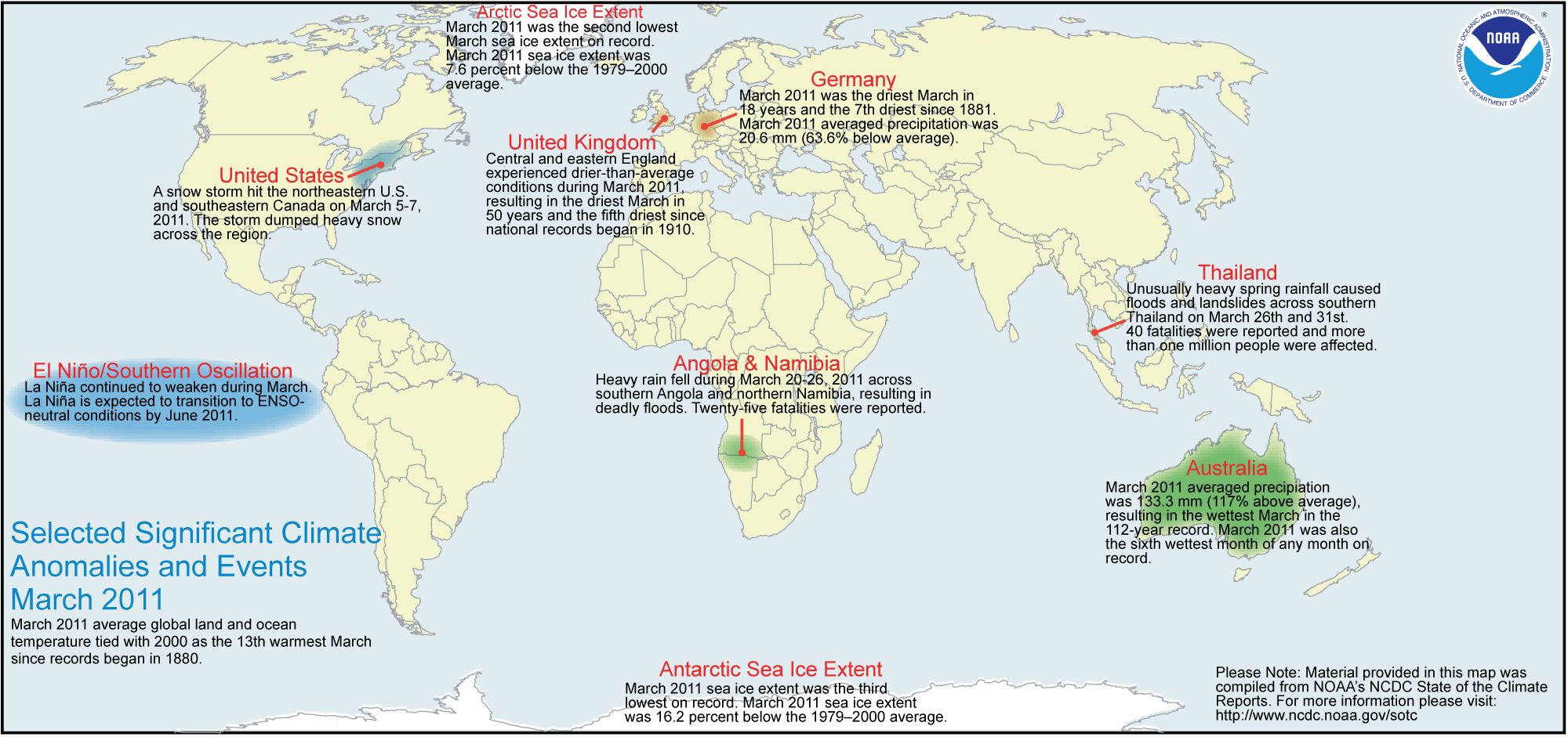 March 2011 Selected Climate Anomalies and Events Map