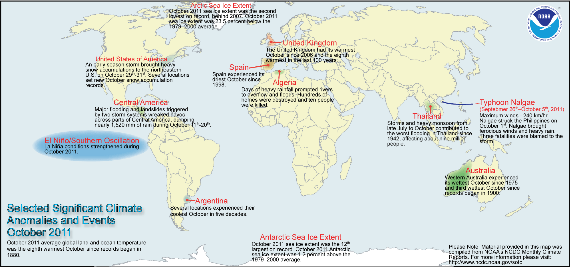 October 2011 Selected Climate Anomalies and Events Map