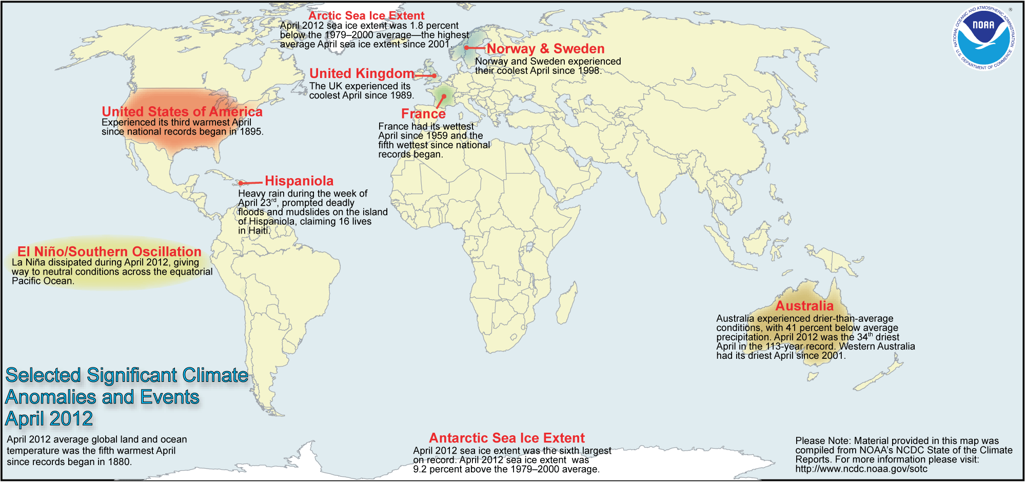 April 2012 Selected Climate Anomalies and Events Map