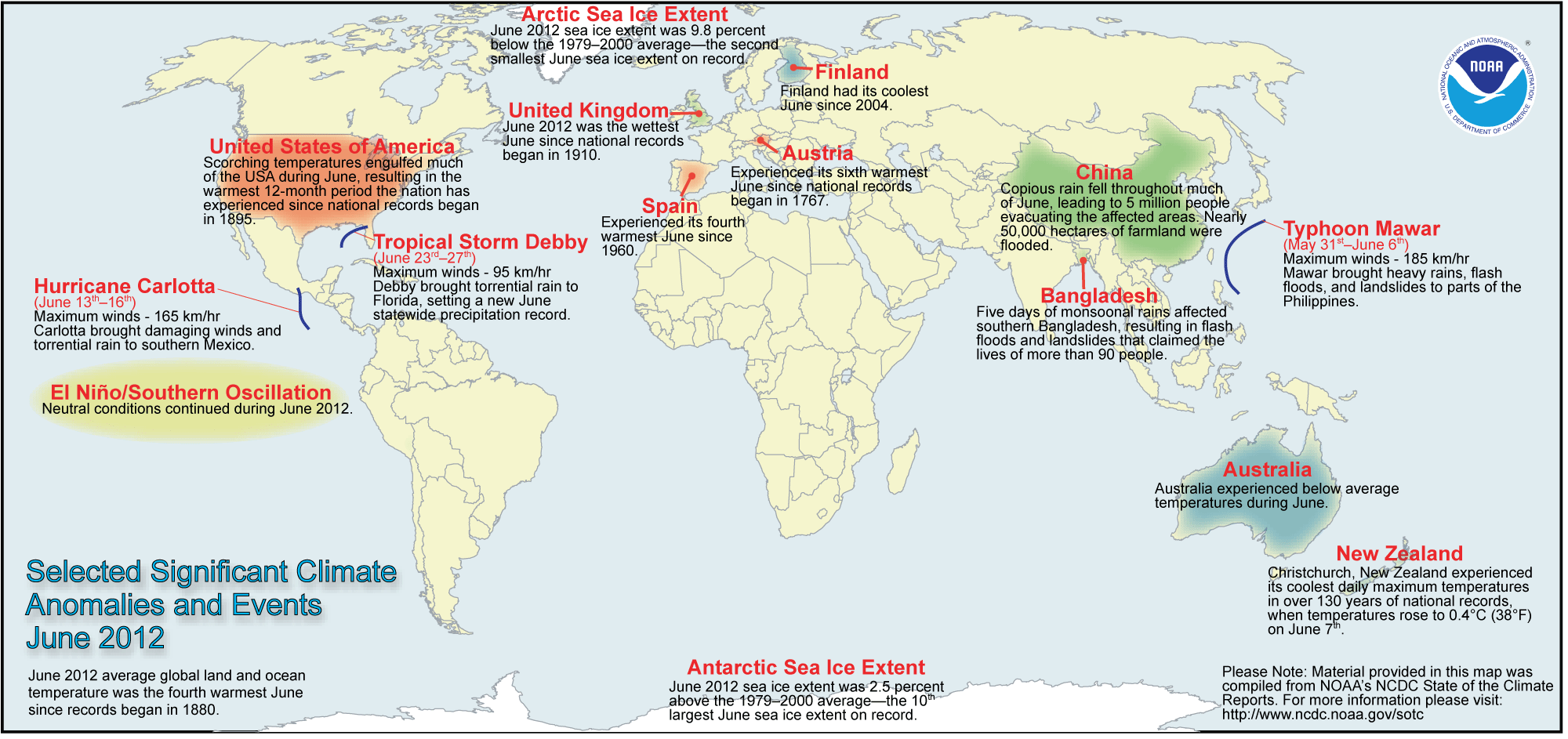 July 2012 Selected Climate Anomalies and Events Map