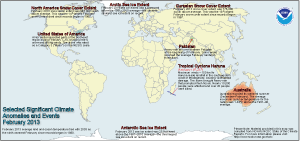 February 2013 Selected Climate Anomalies and Events Map