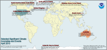 April 2013 Selected Climate Anomalies and Events Map