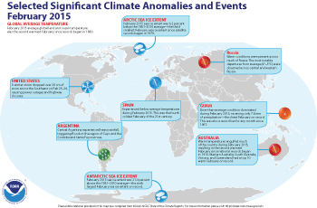 February 2015 Selected Climate Anomalies and Events Map