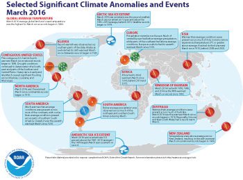 March 2016 Selected Climate Anomalies and Events Map