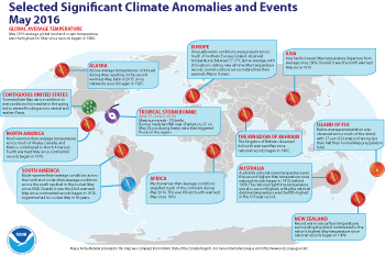 May 2016 Selected Climate Anomalies and Events Map