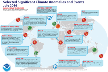 July 2016 Selected Climate Anomalies and Events Map