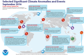 September 2016 Selected Climate Anomalies and Events Map