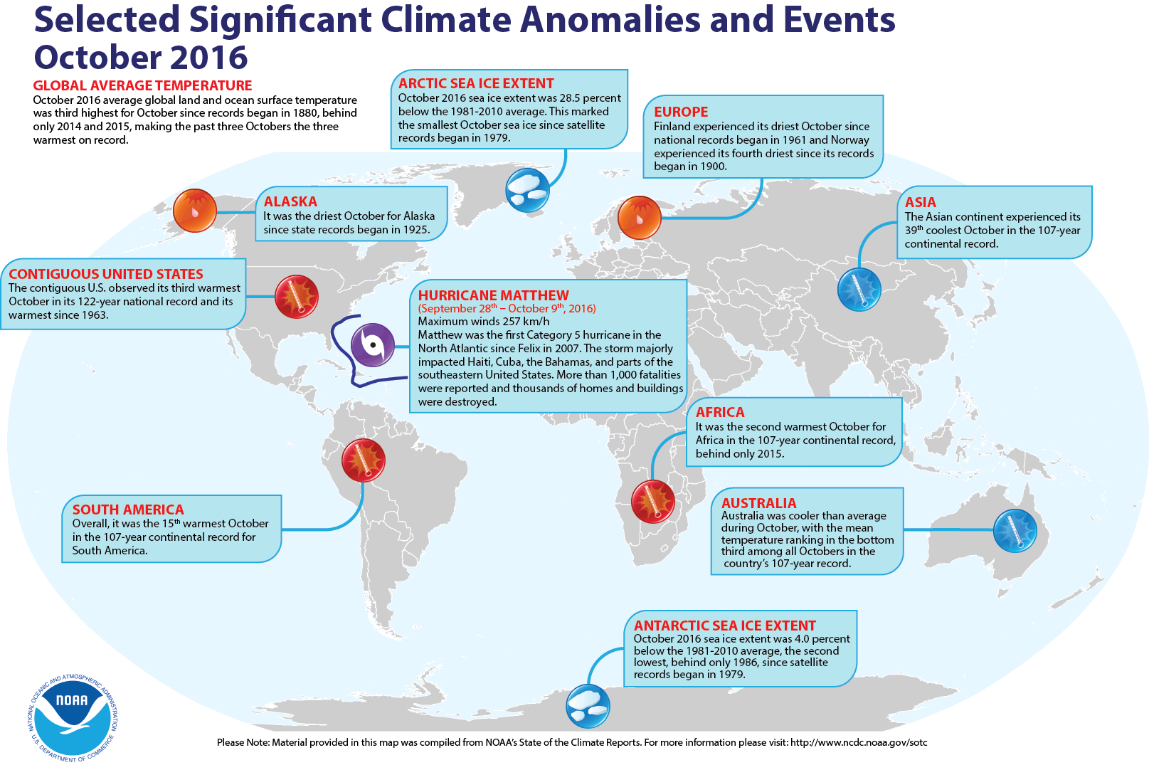 October 2016 Selected Climate Anomalies and Events Map