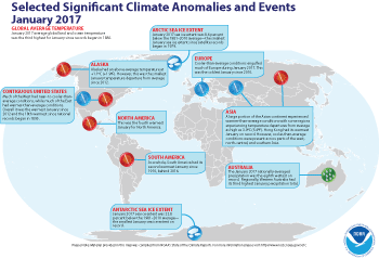 January 2017 Selected Climate Anomalies and Events Map
