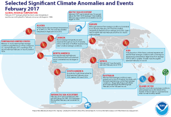 February 2017 Selected Climate Anomalies and Events Map