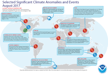 August 2017 Selected Climate Anomalies and Events Map