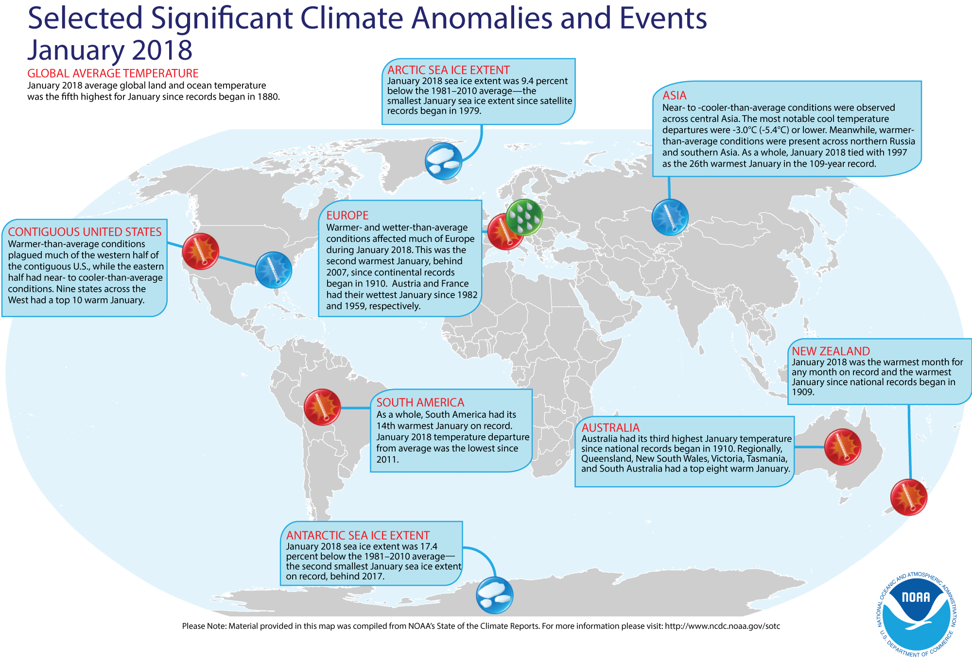 US Weather Anomaly and Events - January 2018 Map