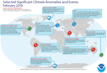 February 2018 Selected Climate Anomalies and Events Map