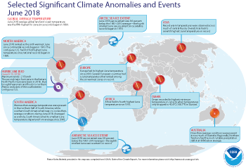 June 2018 Selected Climate Anomalies and Events Map