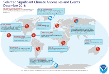 December 2018 Selected Climate Anomalies and Events Map