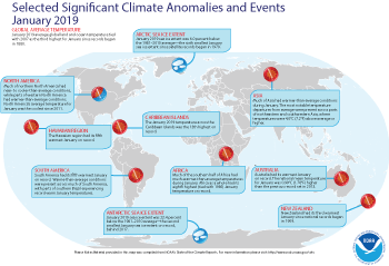 January 2019 Selected Climate Anomalies and Events Map