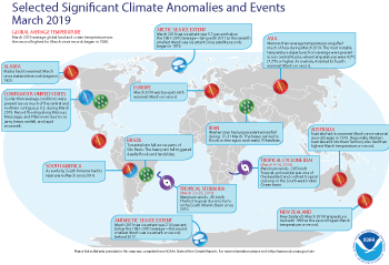 March 2019 Selected Climate Anomalies and Events Map
