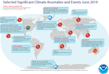 June 2019 Selected Climate Anomalies and Events Map