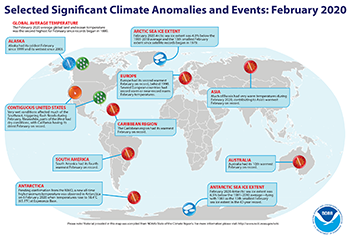 February 2020 Selected Climate Anomalies and Events Map