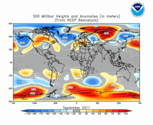 September 2011 height and anomaly map