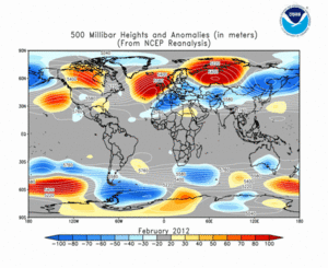 February 2012 height and anomaly map