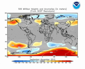 September - November 2013 height and anomaly map