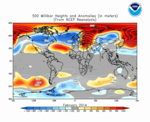 February 2014 height and anomaly map