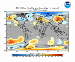 March 2014 - May 2014 height and anomaly map