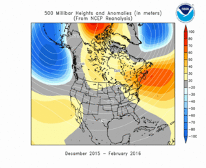 December 2015 - February 2016 height and anomaly map