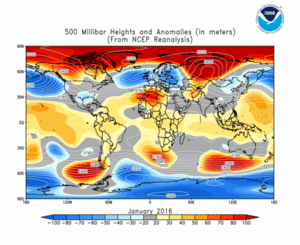 January 2016 height and anomaly map