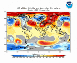 February 2016 height and anomaly map