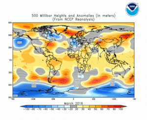 March 2016 height and anomaly map