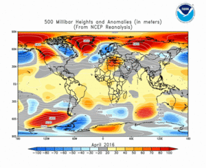 April 2016 height and anomaly map