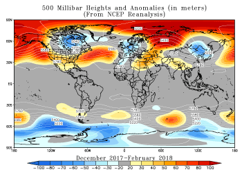 December - February 2018 height and anomaly map