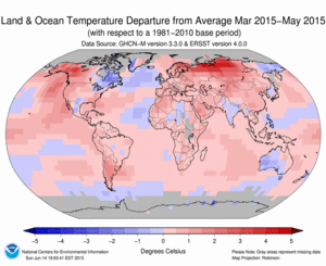 March 2014–May Blended Land and Sea Surface Temperature Anomalies in degrees Celsius